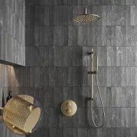 Saniclear Brass Curved inbouw regendouche rond met 20cm hoofddouche, muurarm en glijstang geborsteld messing - mat goud