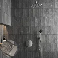 Saniclear Exclusive Curved inbouw regendouche rond met 30cm hoofddouche, muurarm en 3 standen handdouche RVS