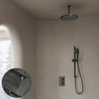 Saniclear Iron Curved inbouw regendouche met 20cm hoofddouche, plafondarm, 2 standen handdouche en glijstang verouderd ijzer - gunmetal