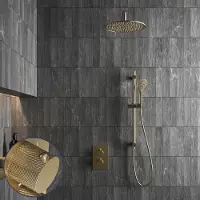 Saniclear Brass Curved inbouw regendouche met 30cm hoofddouche, muurarm, 2 standen handdouche en glijstang geborsteld messing - mat goud