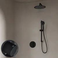 Saniclear Nero Stripes inbouw regendouche rond met 30cm hoofddouche, muurarm, 3 standen handdouche en glijstang zwart mat