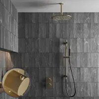 Saniclear Brass Stripes Pro inbouw regendouche met 20cm hoofddouche, plafondarm en glijstang geborsteld messing - mat goud