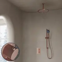 Saniclear Copper Stripes inbouw regendouche met 20cm hoofddouche, plafondarm, 3 standen handdouche en glijstang geborsteld koper