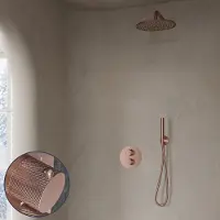 Saniclear Copper Curved inbouw regendouche rond met 30cm hoofddouche en muurarm geborsteld koper
