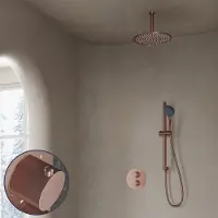 Saniclear Copper Stripes inbouw regendouche rond met 30cm hoofddouche, plafondarm, 3 standen handdouche en glijstang geborsteld koper