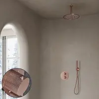 Saniclear Copper Curved inbouw regendouche rond met 30cm hoofddouche en plafondarm geborsteld koper
