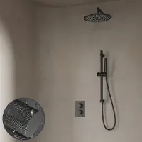 Saniclear Iron Curved inbouw regendouche met 30cm hoofddouche, muurarm en glijstang verouderd ijzer - gunmetal
