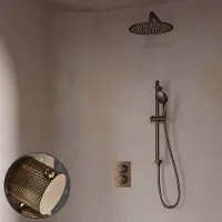 Saniclear Antique Curved inbouw regendouche met 30cm hoofddouche, muurarm, 2 standen handdouche en glijstang verouderd messing