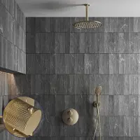 Saniclear Brass Curved inbouw regendouche rond met 20cm hoofddouche, plafondarm en 2 standen handdouche geborsteld messing - mat goud