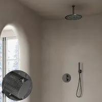 Saniclear Iron Curved inbouw regendouche rond met 20cm hoofddouche en plafondarm verouderd ijzer - gunmetal