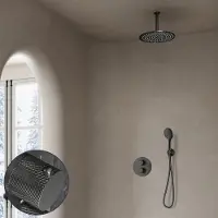 Saniclear Iron Curved inbouw regendouche rond met 20cm hoofddouche, plafondarm en 2 standen handdouche verouderd ijzer - gunmetal