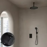 Saniclear Nero Curved inbouw regendouche met 30cm hoofddouche, plafondarm en 3 standen handdouche zwart mat