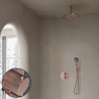 Saniclear Copper Curved inbouw regendouche rond met 20cm hoofddouche, plafondarm en 3 standen handdouche geborsteld koper