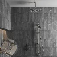 Saniclear Exclusive Curved inbouw regendouche met 30cm hoofddouche, plafondarm, 3 standen handdouche en glijstang RVS