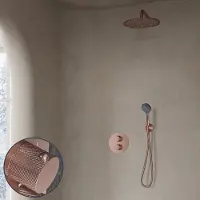 Saniclear Copper Curved inbouw regendouche rond met 20cm hoofddouche, muurarm en 3 standen handdouche geborsteld koper