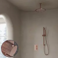 Saniclear Copper Curved inbouw regendouche met 20cm hoofddouche, plafondarm en glijstang geborsteld koper