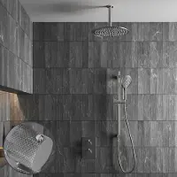 Saniclear Talpa Curved inbouw regendouche met 20cm hoofddouche, plafondarm, 2 standen handdouche en glijstang chroom