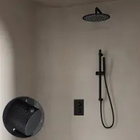 Saniclear Nero Curved inbouw regendouche met 20cm hoofddouche, muurarm en glijstang zwart mat
