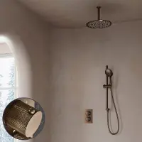 Saniclear Antique Curved inbouw regendouche met 20cm hoofddouche, plafondarm, 2 standen handdouche en glijstang verouderd messing