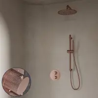Saniclear Copper Curved inbouw regendouche rond met 30cm hoofddouche, muurarm en glijstang geborsteld koper