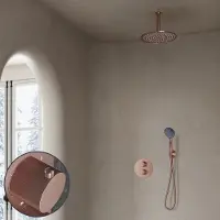 Saniclear Copper Stripes inbouw regendouche rond met 20cm hoofddouche, plafondarm en 3 standen handdouche geborsteld koper