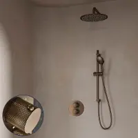 Saniclear Antique Curved inbouw regendouche rond met 30cm hoofddouche, muurarm, 2 standen handdouche en glijstang verouderd messing
