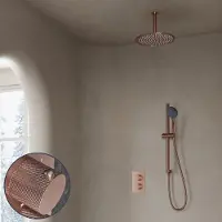 Saniclear Copper Curved inbouw regendouche met 30cm hoofddouche, plafondarm, 3 standen handdouche en glijstang geborsteld koper