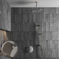 Saniclear Exclusive Stripes inbouw regendouche rond met 20cm hoofddouche, plafondarm en glijstang RVS