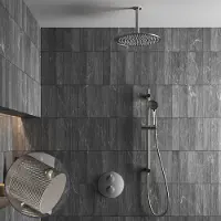 Saniclear Exclusive Curved inbouw regendouche rond met 20cm hoofddouche, plafondarm, 3 standen handdouche en glijstang RVS