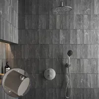 Saniclear Exclusive Stripes inbouw regendouche rond met 30cm hoofddouche, muurarm en 3 standen handdouche RVS
