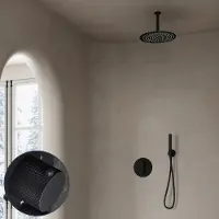 Saniclear Nero Curved inbouw regendouche rond met 30cm hoofddouche en plafondarm zwart mat