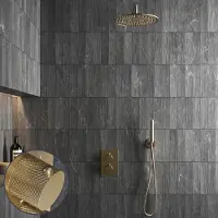 Saniclear Brass Curved inbouw regendouche met 20cm hoofddouche en muurarm geborsteld messing - mat goud