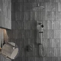 Saniclear Exclusive Curved inbouw regendouche met 20cm hoofddouche, muurarm, 3 standen handdouche en glijstang RVS