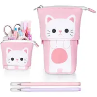 OEM Etui met rits, 2-in-1, met uitschuifbare binnenvoering, geschikt voor 2 pennen, met kattenmotieven