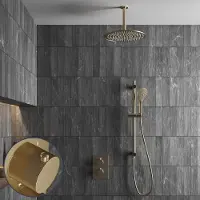 Saniclear Brass Stripes inbouw regendouche met 20cm hoofddouche, plafondarm, 2 standen handdouche en glijstang geborsteld messing - mat goud