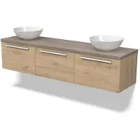 Maxaro Modulo Plato Badkamermeubel voor waskom | 180 cm Lichtbruin eiken Vlak front Eiken blad 3 lades naast elkaar