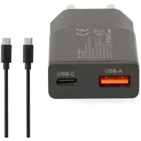 Nedis GaN-oplader | 20 W | USB-A en USB-C | USB-C-kabel 1,5 m | Zwart - WCHA20BKUC