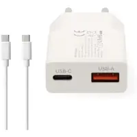 Nedis GaN-oplader | 20 W | USB-A en USB-C | USB-C-kabel 1,5 m | Wit - WCHA20WTUC