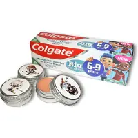 Colgate Maximum cavity protection 6-9 jaar met Mini Mo Veganistische lippenbalsem met vanille smaak en SPF10 set van 3