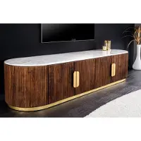 Invicta Design TV-bord GATSBY 170 cm Bruin Goud Mangohout Wit Marmeren Blad Lowboard - 45828