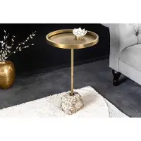 Invicta Handgemaakte Bijzettafel TRAYFUL 60cm Antiek Messing Natuurlijk IJzeren Marmeren Voet - 44847
