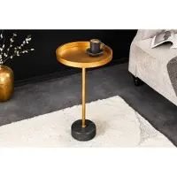Invicta Ronde bijzettafel TRAYFUL 60cm goud ijzer zwart marmeren voet handgemaakt - 44850