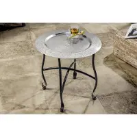 Invicta Ronde Bijzettafel MARRAKECH 40cm Zilveren Theetafel Uitneembaar Dienblad Opvouwbaar - 44354