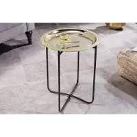 Invicta Ronde bijzettafel CASABLANCA 50cm messing goud zwart dienblad uitneembaar opvouwbaar - 44353