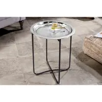 Invicta Oosterse bijzettafel CASABLANCA 50cm zilver zwart dienblad uitneembaar opvouwbaar - 44352