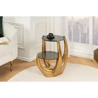 Invicta Handgemaakte bijzettafel LEVELS 50cm goud antiek zwart glas zwart metaal - 44858