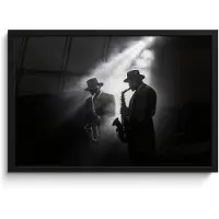PosterMonkey Poster in lijst - Fotolijst 60x40 cm - Posters - Saxofonisten - Hoeden - Rook - Licht - Posterlijst zwart - Decoratie - Wanddecoratie woonkamer - Muurdecoratie slaapkamer