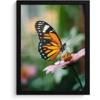 PosterMonkey Poster in lijst - Fotolijst 30x40 cm - Posters - Roze bloemen - Vlinder - Zachte focus - Posterlijst zwart - Decoratie - Wanddecoratie woonkamer - Muurdecoratie slaapkamer