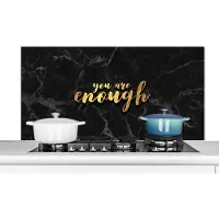 KitchenYeah Spatscherm keuken 120x60 cm - Kookplaat achterwand Quotes - Spreuken - Goud - Marmer print - Muurbeschermer - Spatwand fornuis - Hoogwaardig aluminium