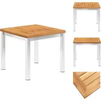 vidaXL Tuin bijzettafel 45x45x38 cm, massief acaciahout, roestvrij staal - Tuintafels